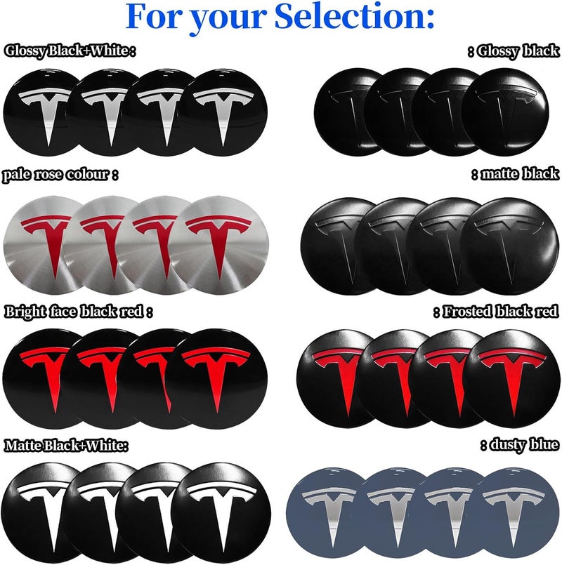 Knomix 4 Pack Aluminum Waterproof Wheel Cover Center Emblem Sticker for Tesla Model 3 Model Y 56mm Hubcaps Wheel Rim Cover (Matte Black Background+Red Emblem) - Image 3